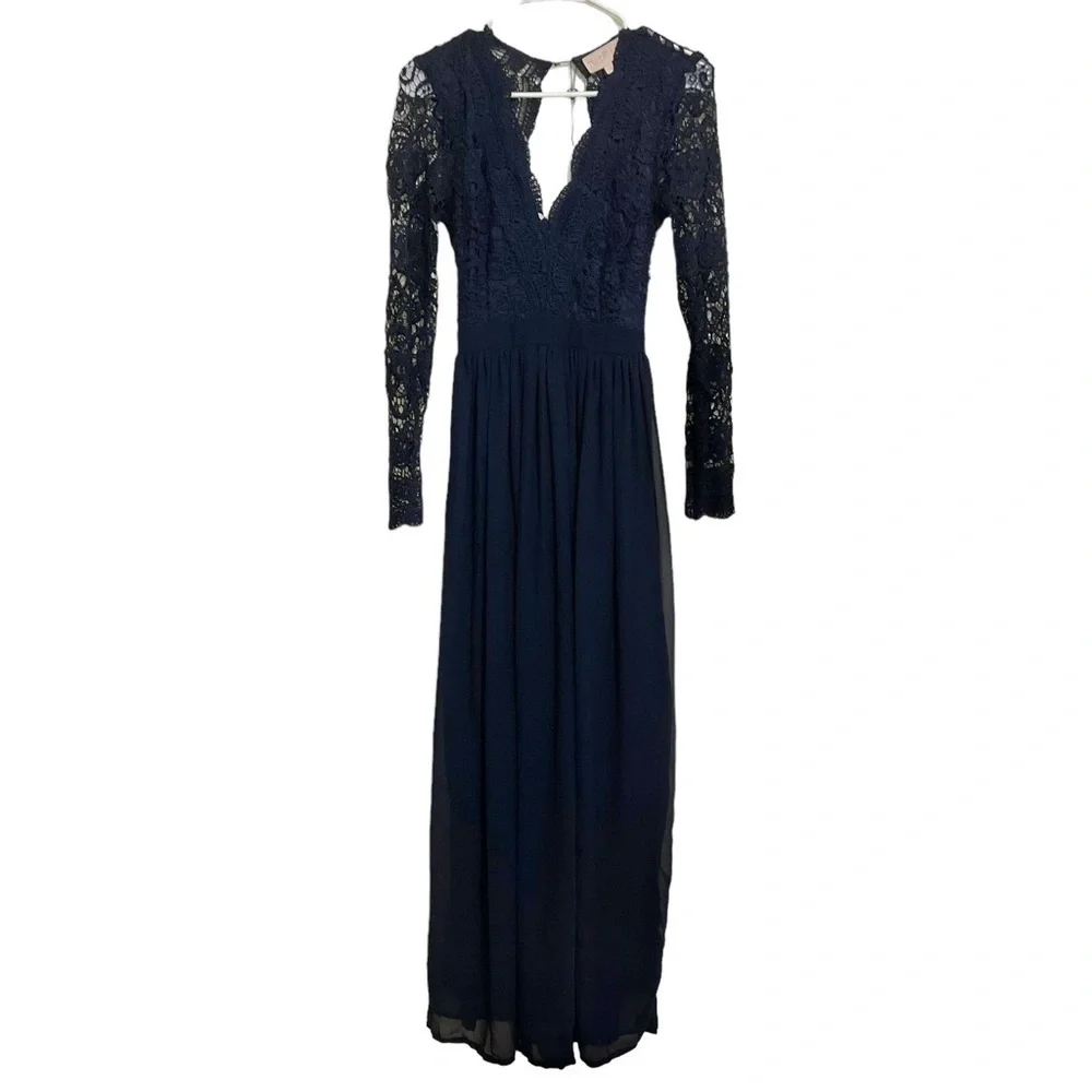 Club L London Beach Indigo Gown Sz 6 Lace Torso Long Sleeve